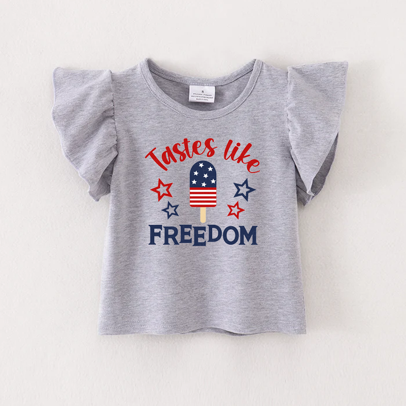 (Pre Order)Patriotic Print Grey Cotton Essential Top
