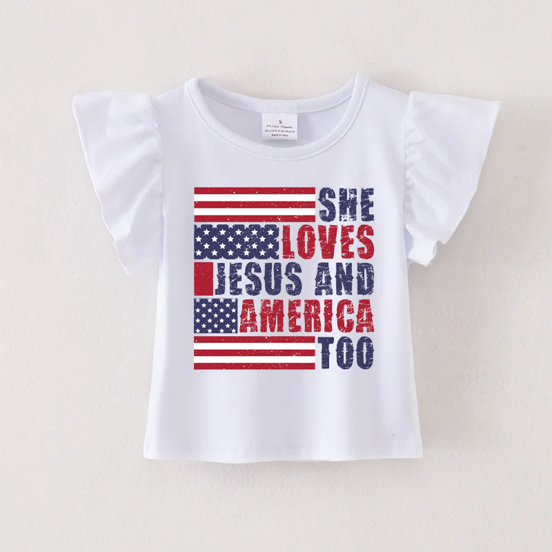 (Pre Order)Patriotic Print Cotton White Essential Top