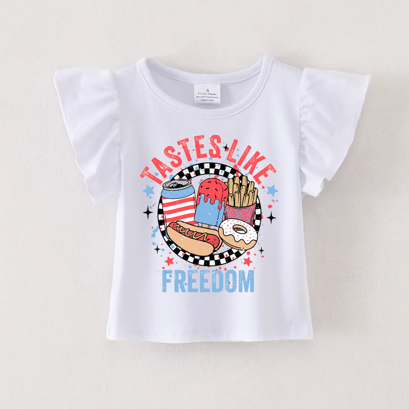 (Pre Order)Patriotic Print Cotton White Essential Top