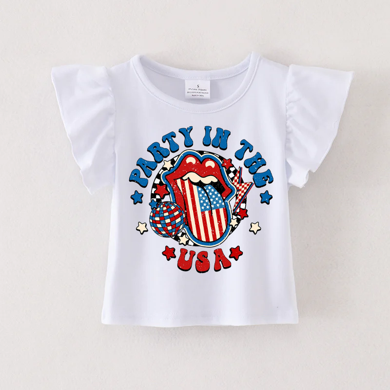 (Pre Order)Patriotic Print Cotton White Essential Top