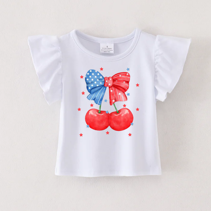 (Pre Order)Patriotic Print Cotton White Essential Top