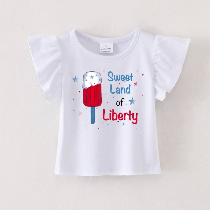 (Pre Order)Patriotic Print Cotton White Essential Top