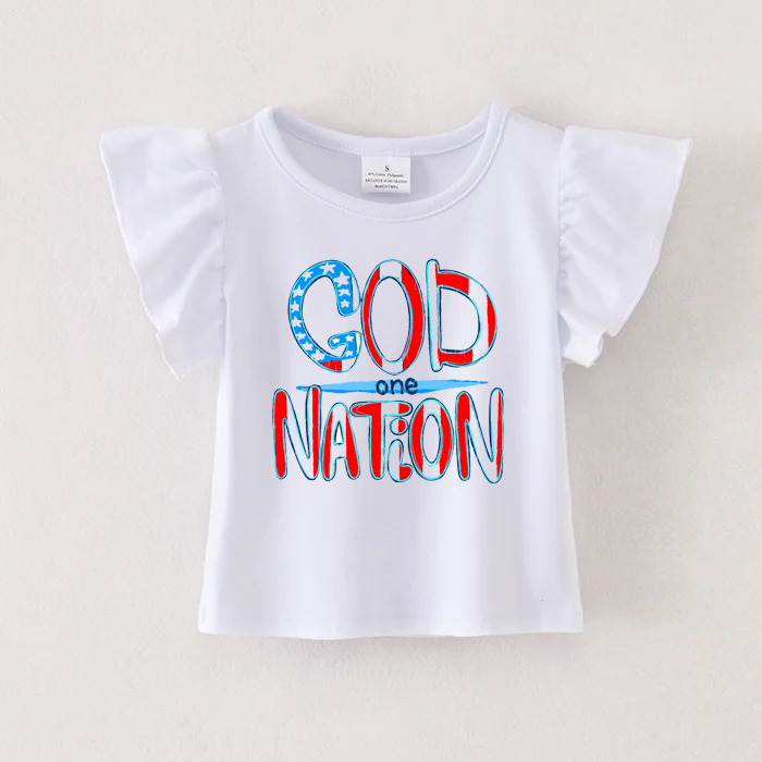 (Pre Order)Patriotic Print Cotton White Essential Top