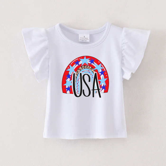 (Pre Order)Patriotic Print Cotton White Essential Top