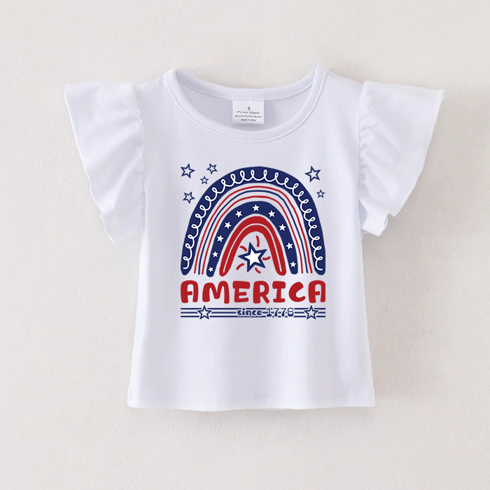 (Pre Order)Patriotic Print Cotton White Essential Top