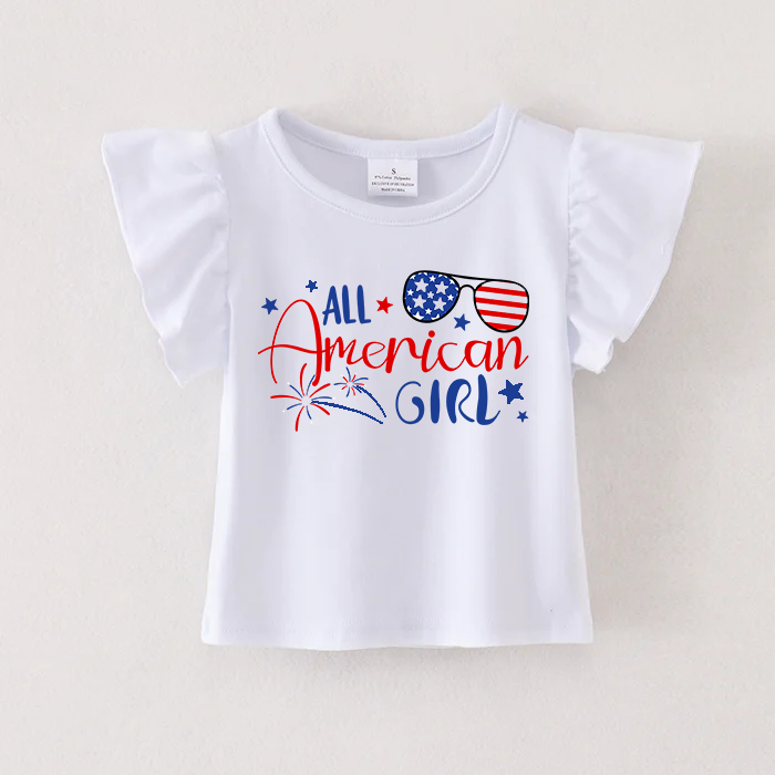 (Pre Order)Patriotic Print Cotton White Essential Top
