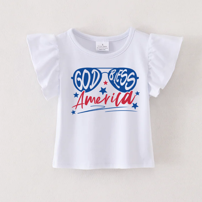 (Pre Order)Patriotic Print Cotton White Essential Top