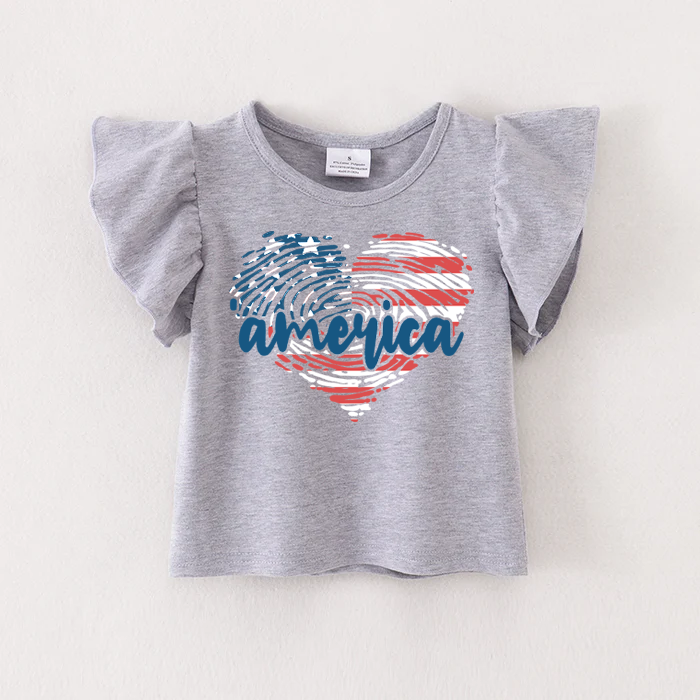 (Pre Order)Patriotic Print Grey Cotton Essential Top