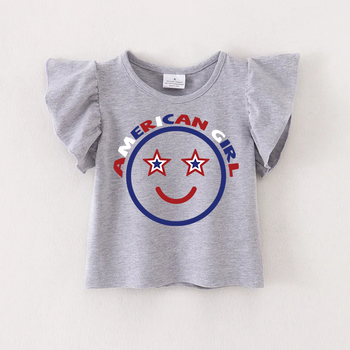 (Pre Order)Patriotic Print Grey Cotton Essential Top