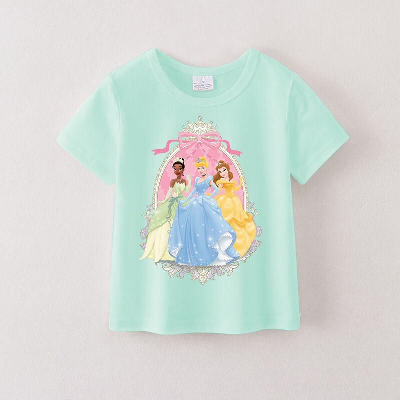 (Pre Order)Summer Girls Cotton Cartoon Print Mint T-shirt