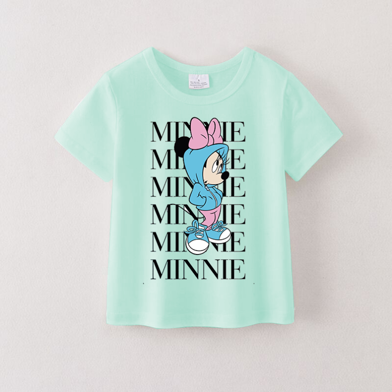 (Pre Order)Summer Girls Cotton Cartoon Print Mint T-shirt