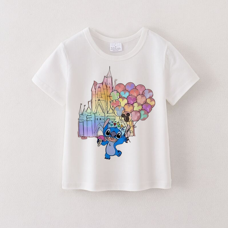 (Pre Order)Unisex Cotton Cartoon Print White T-shirt
