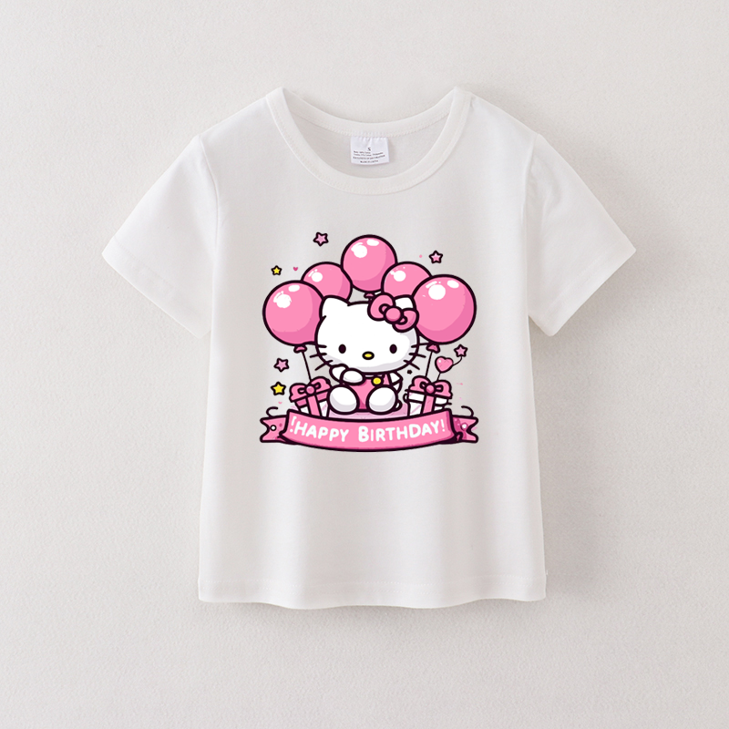 (Pre Order)Summer Girls Cotton Cartoon Print White T-shirt