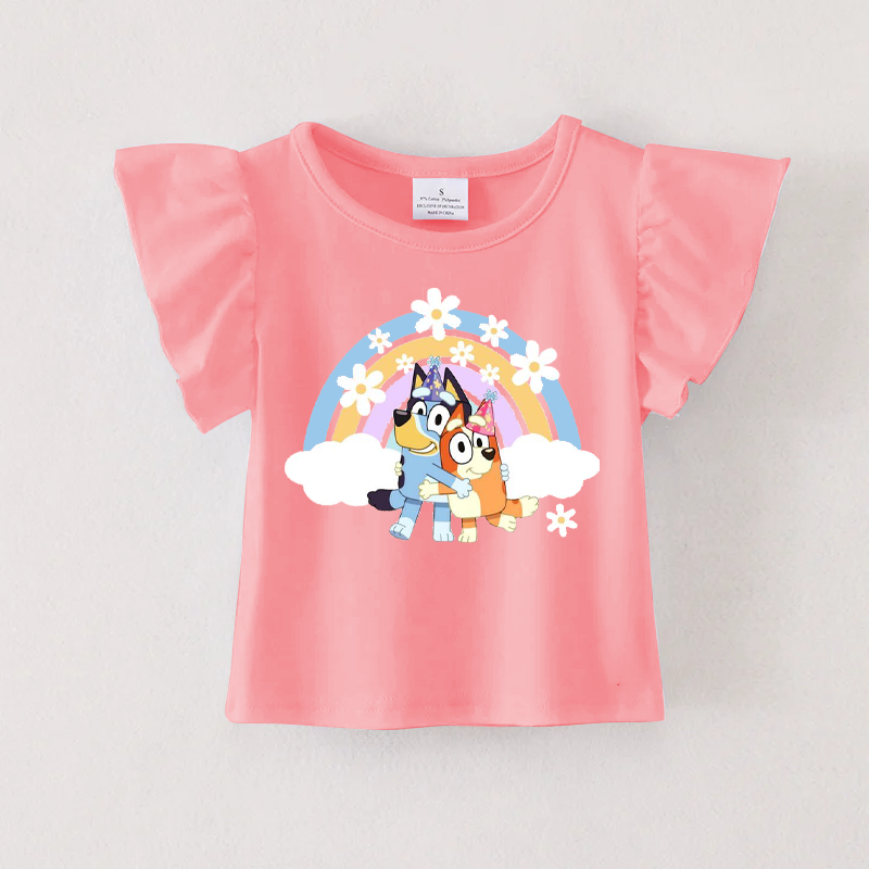 (Pre Order)Girls White Coral Cotton Ruffles Top