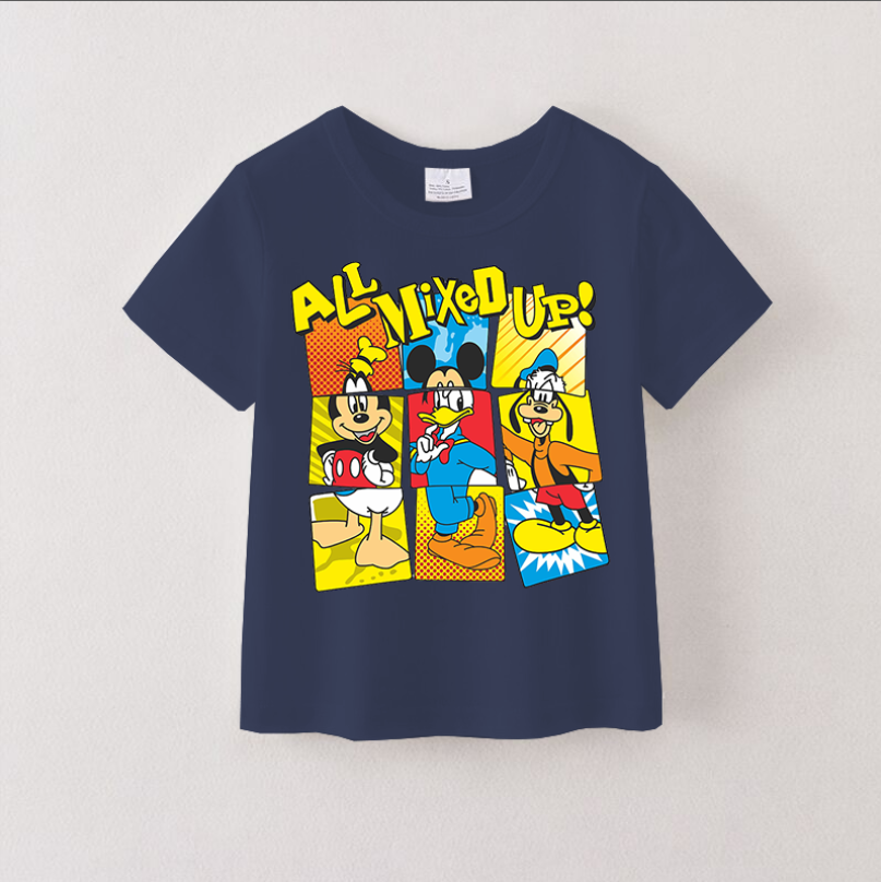 (Pre Order)Girls Cotton Cartoon Print Navy T-shirt