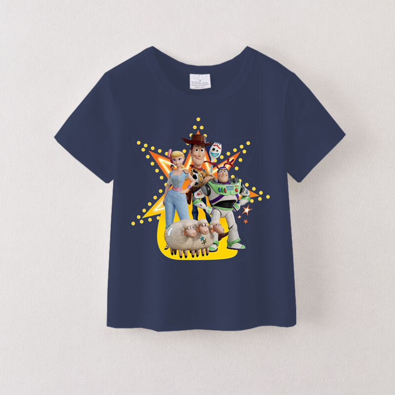 (Pre Order)Girls Cotton Cartoon Print Navy T-shirt