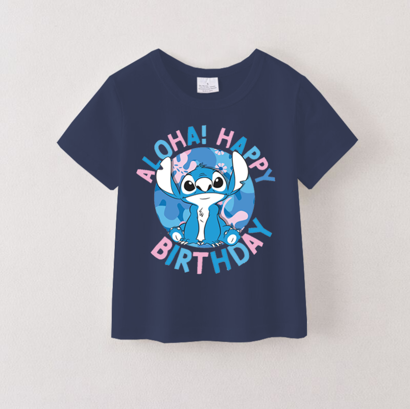 (Pre Order)Girls Cotton Cartoon Print Navy T-shirt