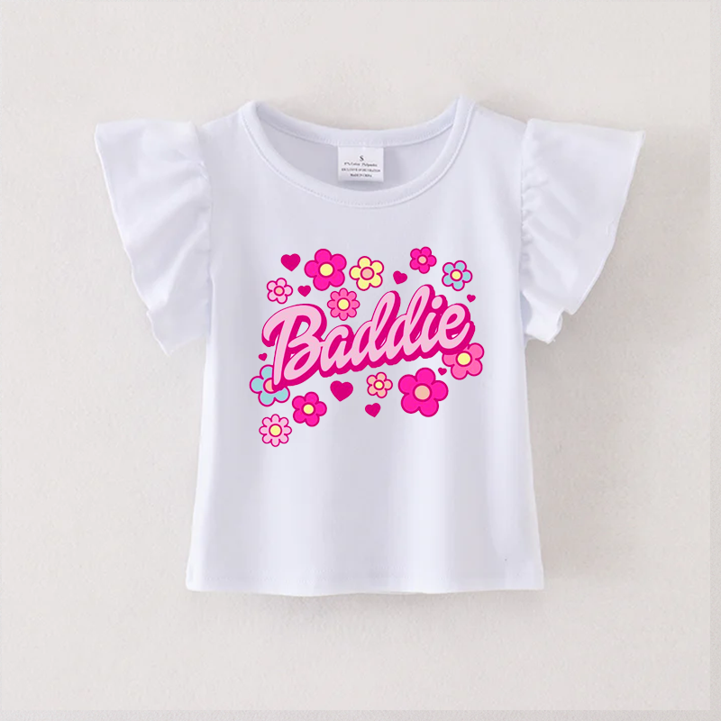 (Pre Order)Print White Cotton Essential Ruffles Top