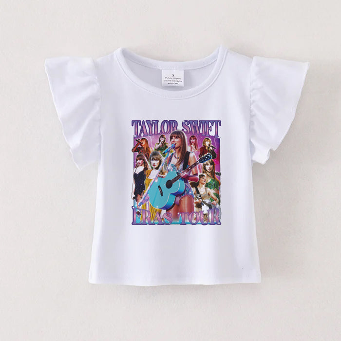 (Pre Order)TS Cartoon Print White Cotton Essential Ruffles Top