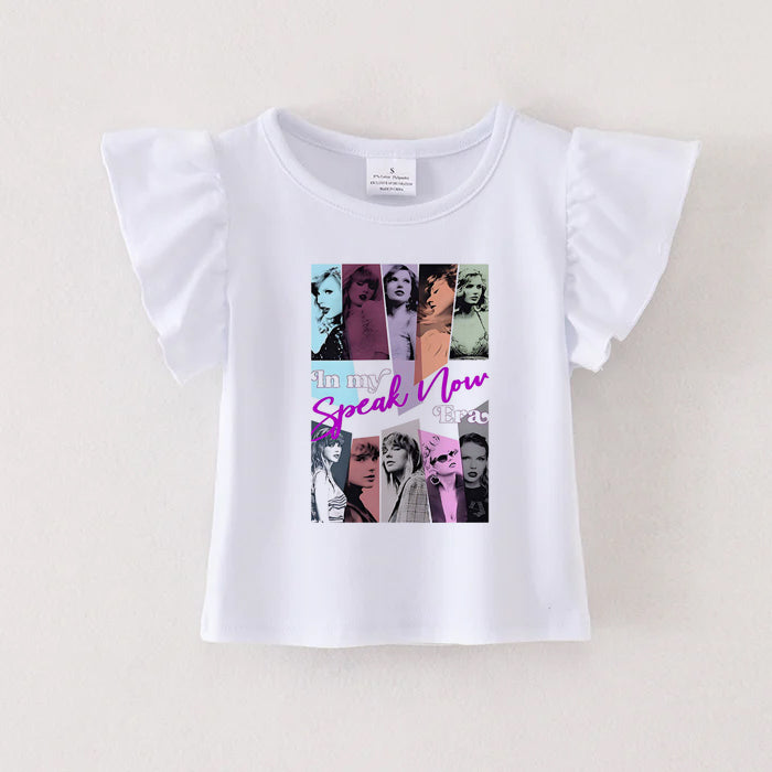 (Pre Order)TS Cartoon Print White Cotton Essential Ruffles Top