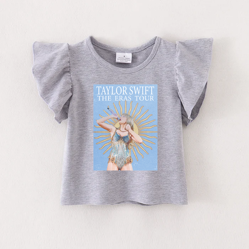 (Pre Order)TS Print Grey Cotton Essential Ruffles Top