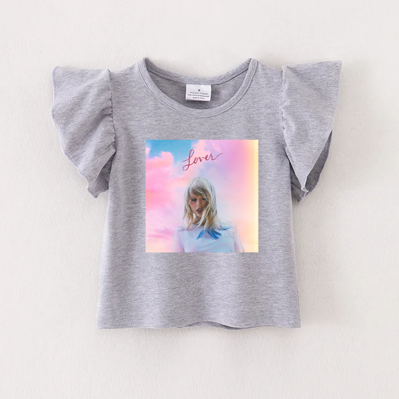 (Pre Order)TS Print Grey Cotton Essential Ruffles Top