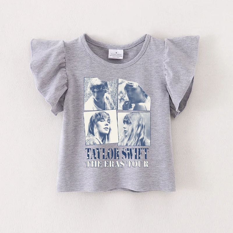 (Pre Order)TS Print Grey Cotton Essential Ruffles Top