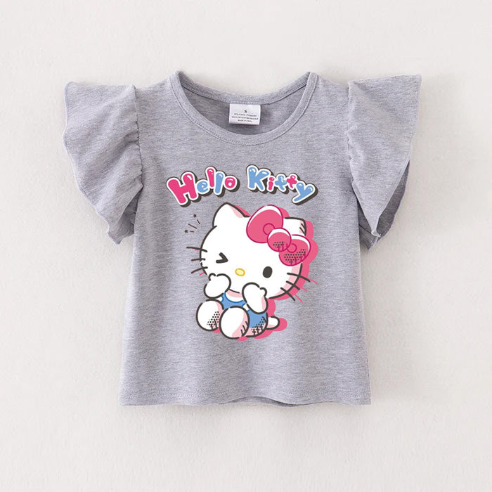 (Pre Order)TS Princess Print Grey Cotton Essential Ruffles Top