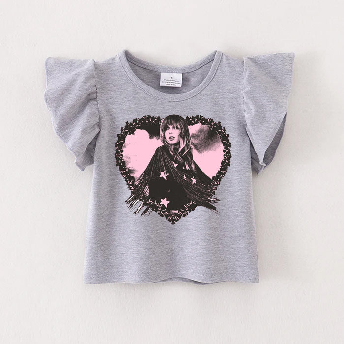 (Pre Order)TS Princess Print Grey Cotton Essential Ruffles Top