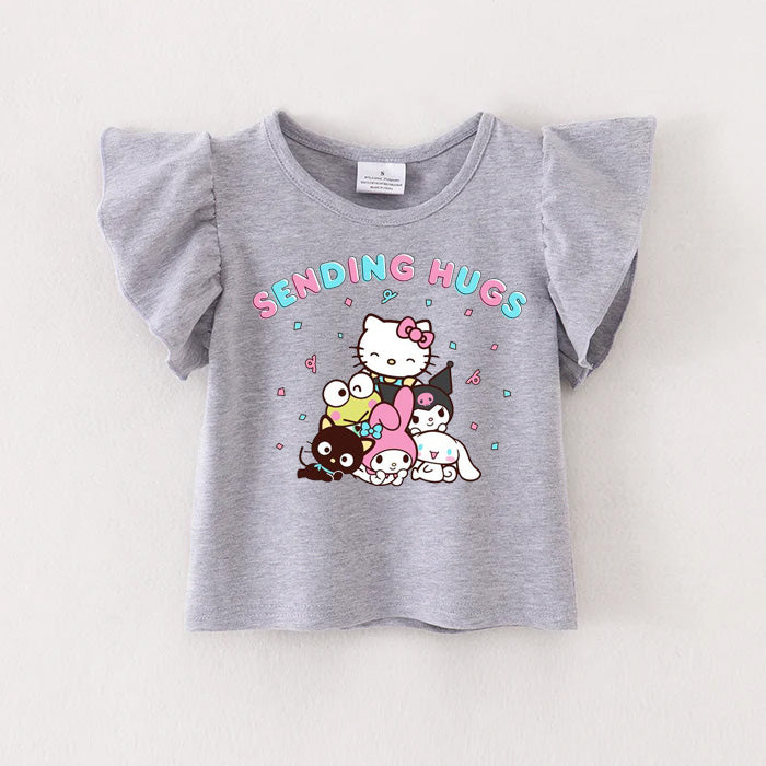 (Pre Order)TS Princess Print Grey Cotton Essential Ruffles Top