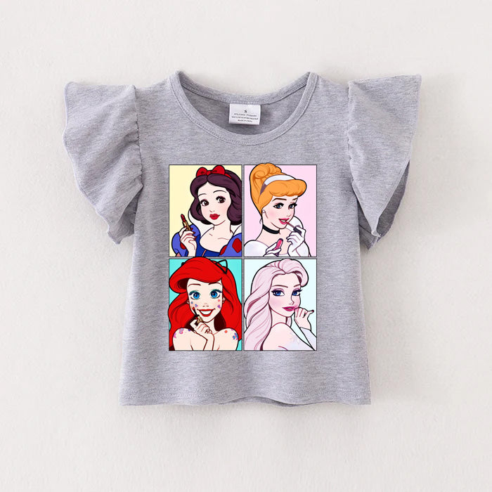 (Pre Order)TS Princess Print Grey Cotton Essential Ruffles Top