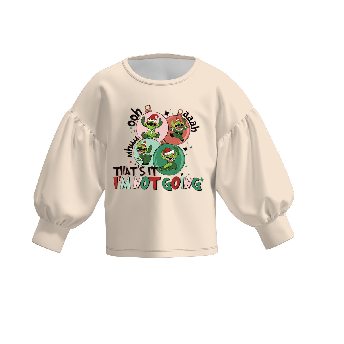 (Pre Order)Girls Christmas Print Puff Sleeve Top