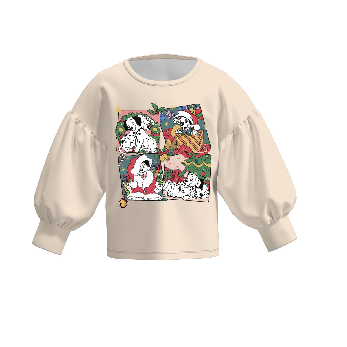 (Pre Order)Girls Christmas Print Puff Sleeve Top