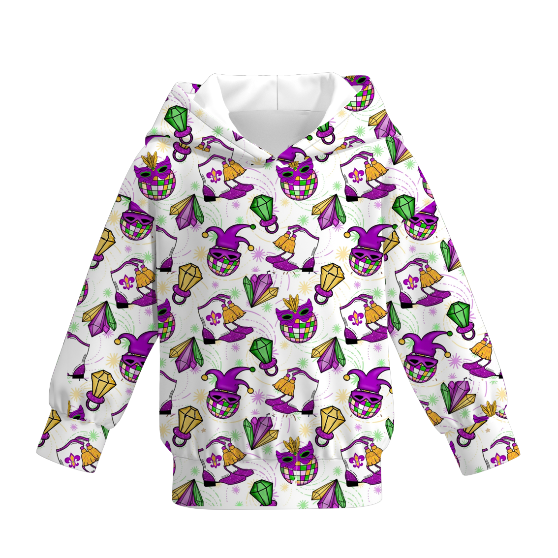 (Pre Order)Girls Mardi Gras Print Dress Hoodie