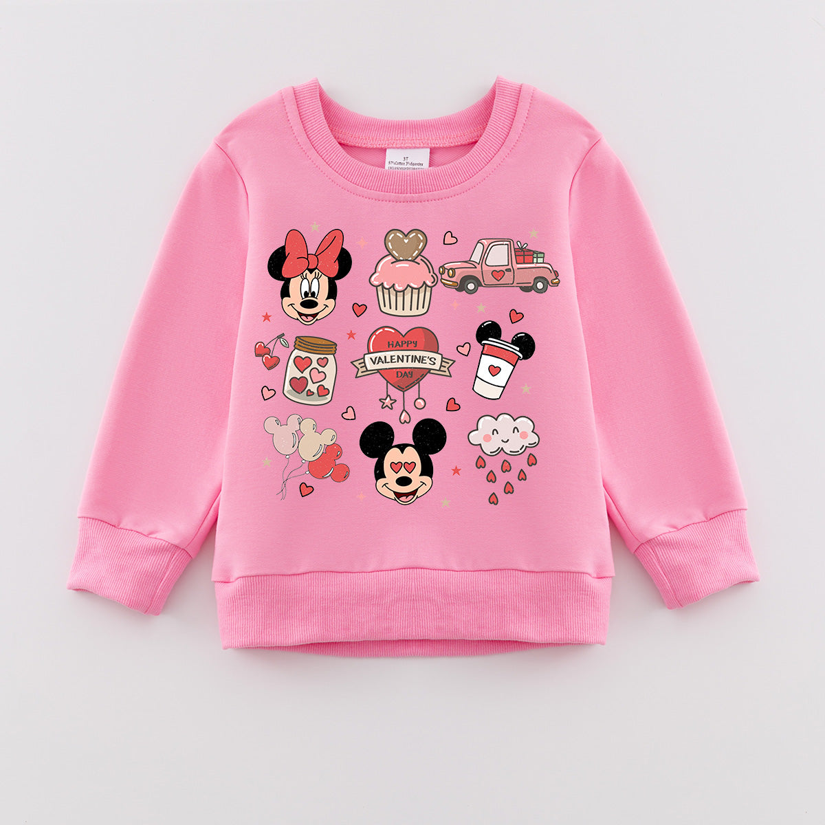 (Pre Order)Girls Valentine's Day Cartoon Print Pink Sweatshirt