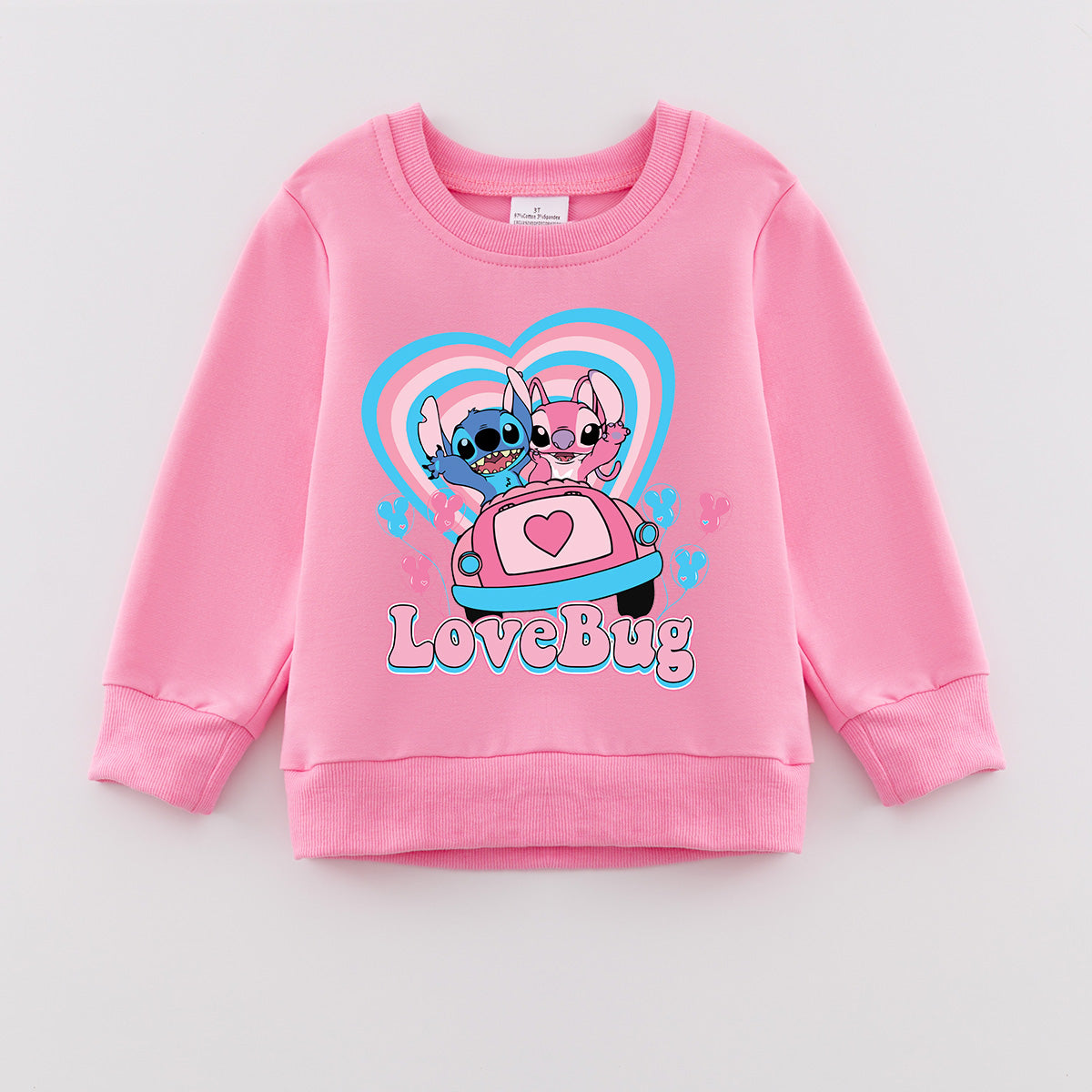 (Pre Order)Girls Valentine's Day Cartoon Print Pink Sweatshirt