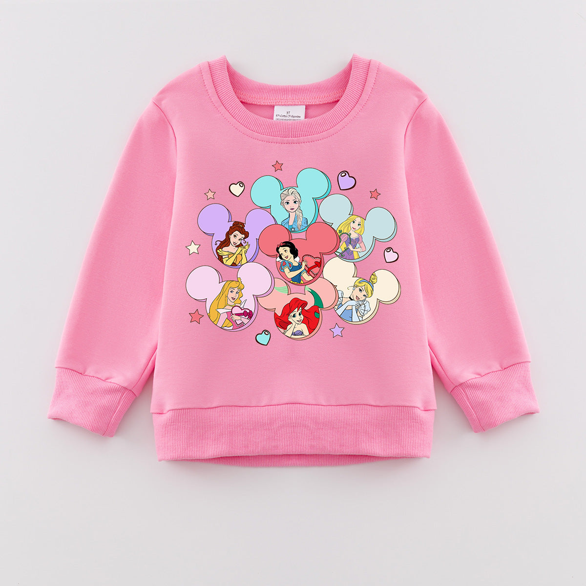 (Pre Order)Girls Valentine's Day Cartoon Print Pink Sweatshirt