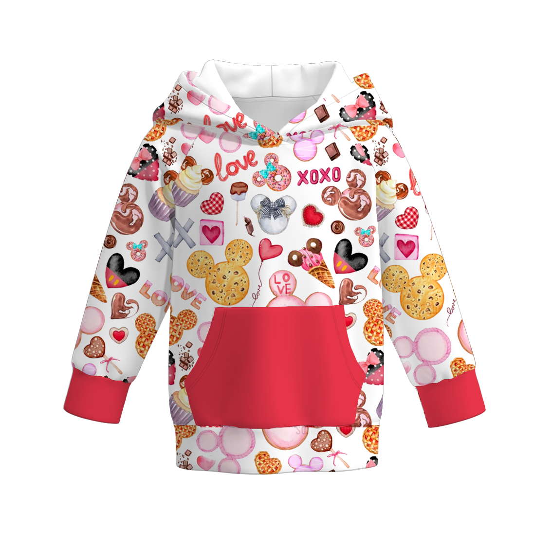 (Pre Order)Girls Valentine's Day Cartoon Print Hoodie