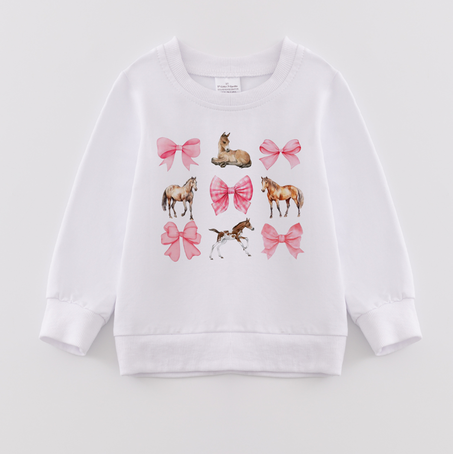 (Pre Order)Girls Fall Bow Print Sweatshirt