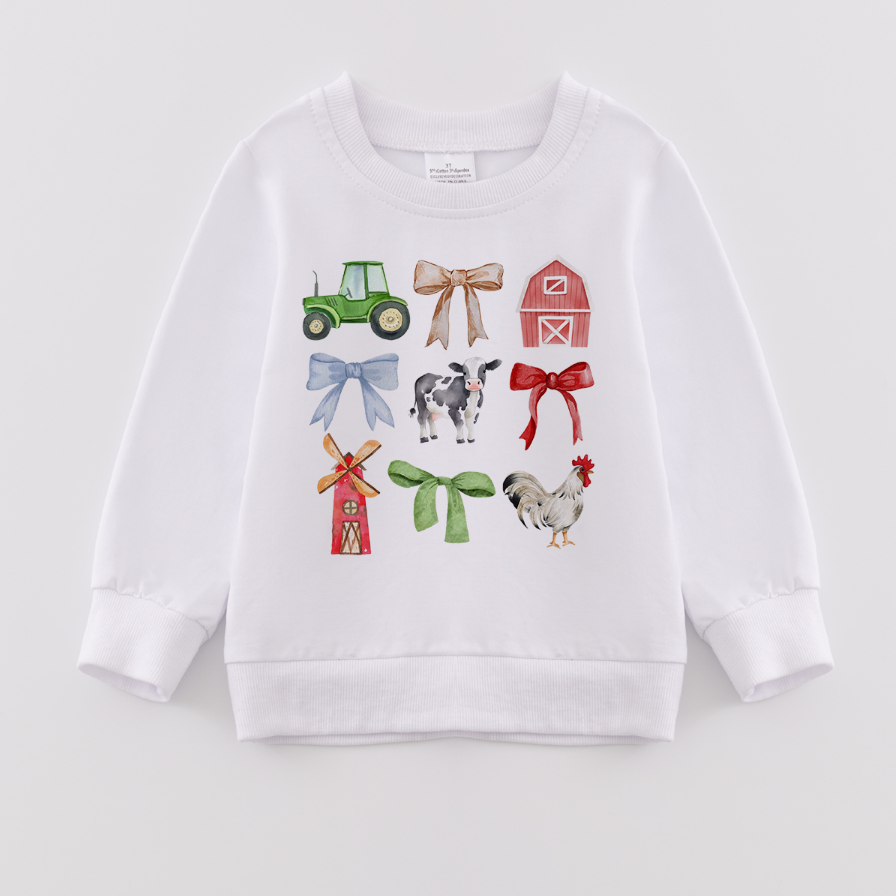 (Pre Order)Girls Fall Bow Print Sweatshirt