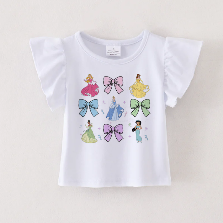(Pre Order)Girls Spring and Summer Cartoon Print Ruffled Top