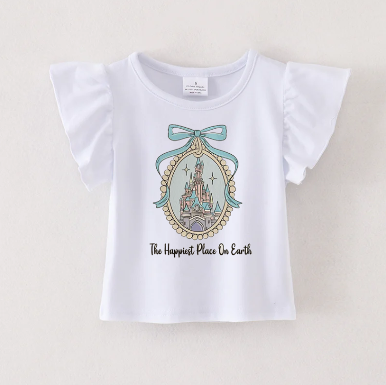 (Pre Order)Girls Spring and Summer Cartoon Print Ruffled Top