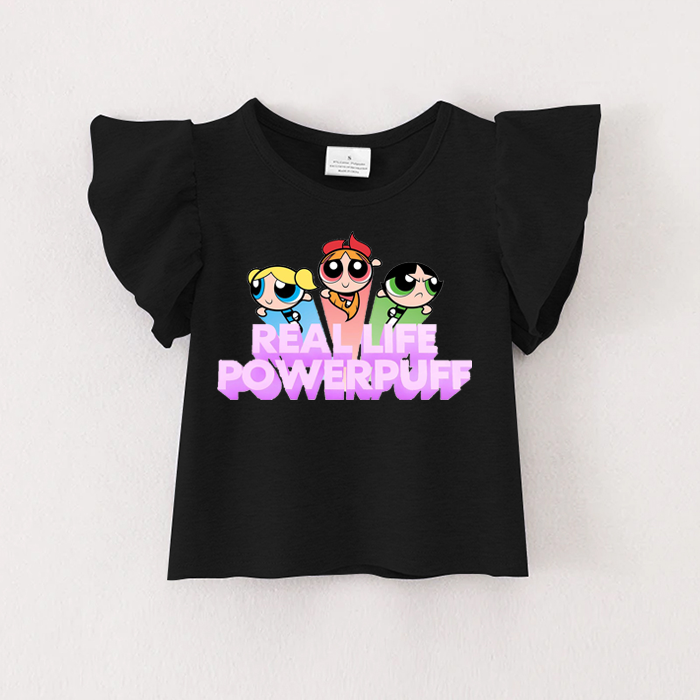 (Pre Order)Girls Spring and Summer Cartoon Print Ruffles Top