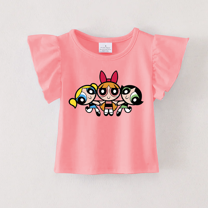 (Pre Order)Girls Spring and Summer Cartoon Print Ruffles Top