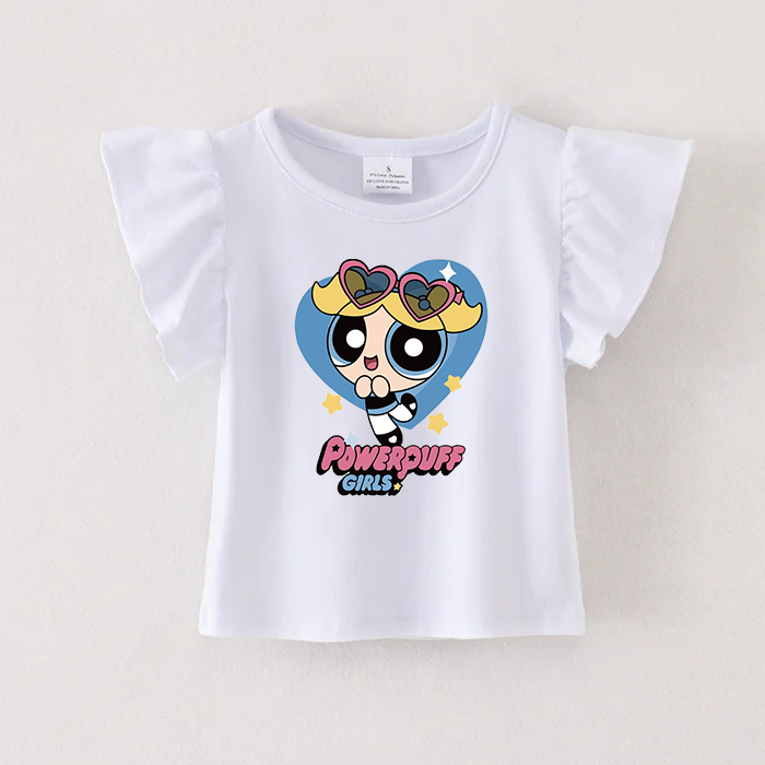 (Pre Order)Girls Spring and Summer Cartoon Print Ruffles Top