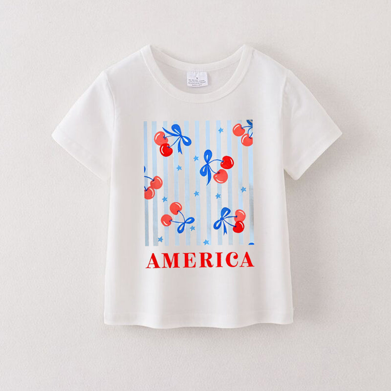 (Pre Order)Girls Patriotic Print Cotton Top