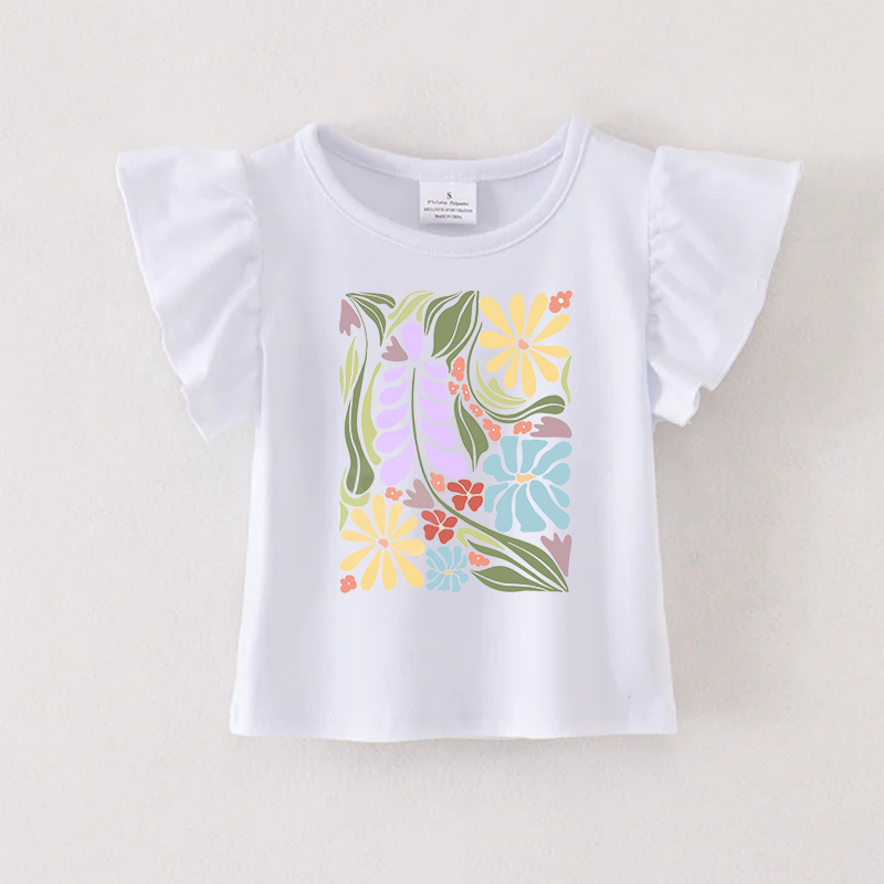 (Pre Order)Girls Spring and Summer Floral Print Ruffles Top