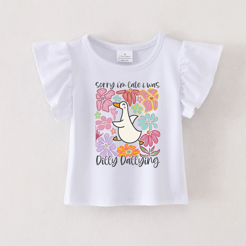 (Pre Order)Girls Spring and Summer Floral Print Ruffles Top