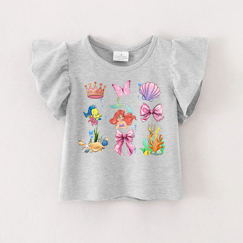(Pre Order)Girls Spring and Summer Princess Print Ruffles Top