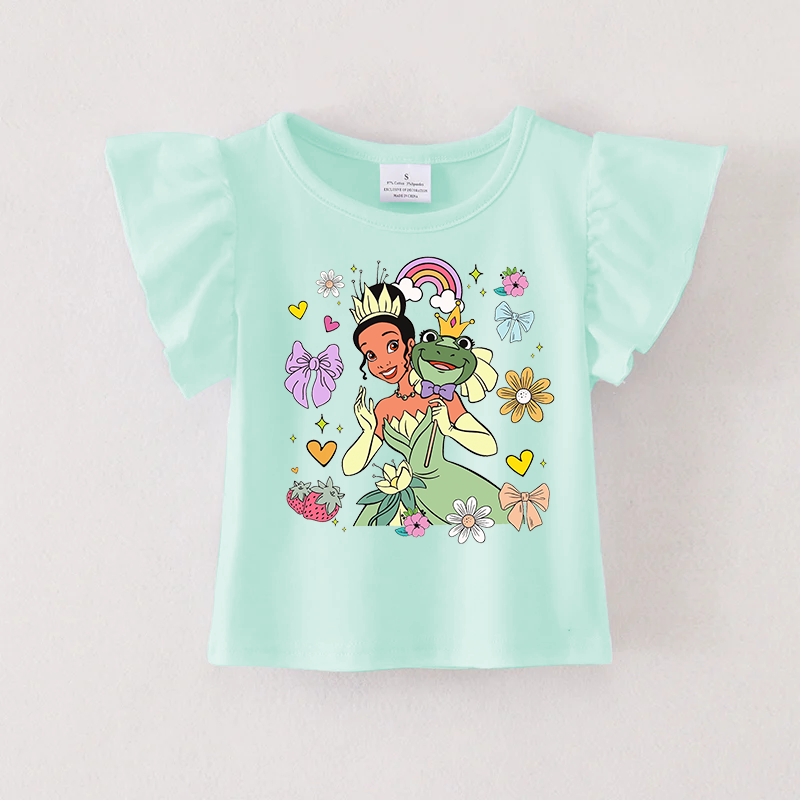 (Pre Order)Girls Spring and Summer Princess Print Ruffles Top